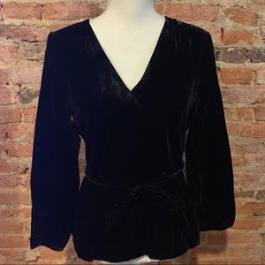 NWT J Crew Black Faux Wrap Top in Drapey Velvet